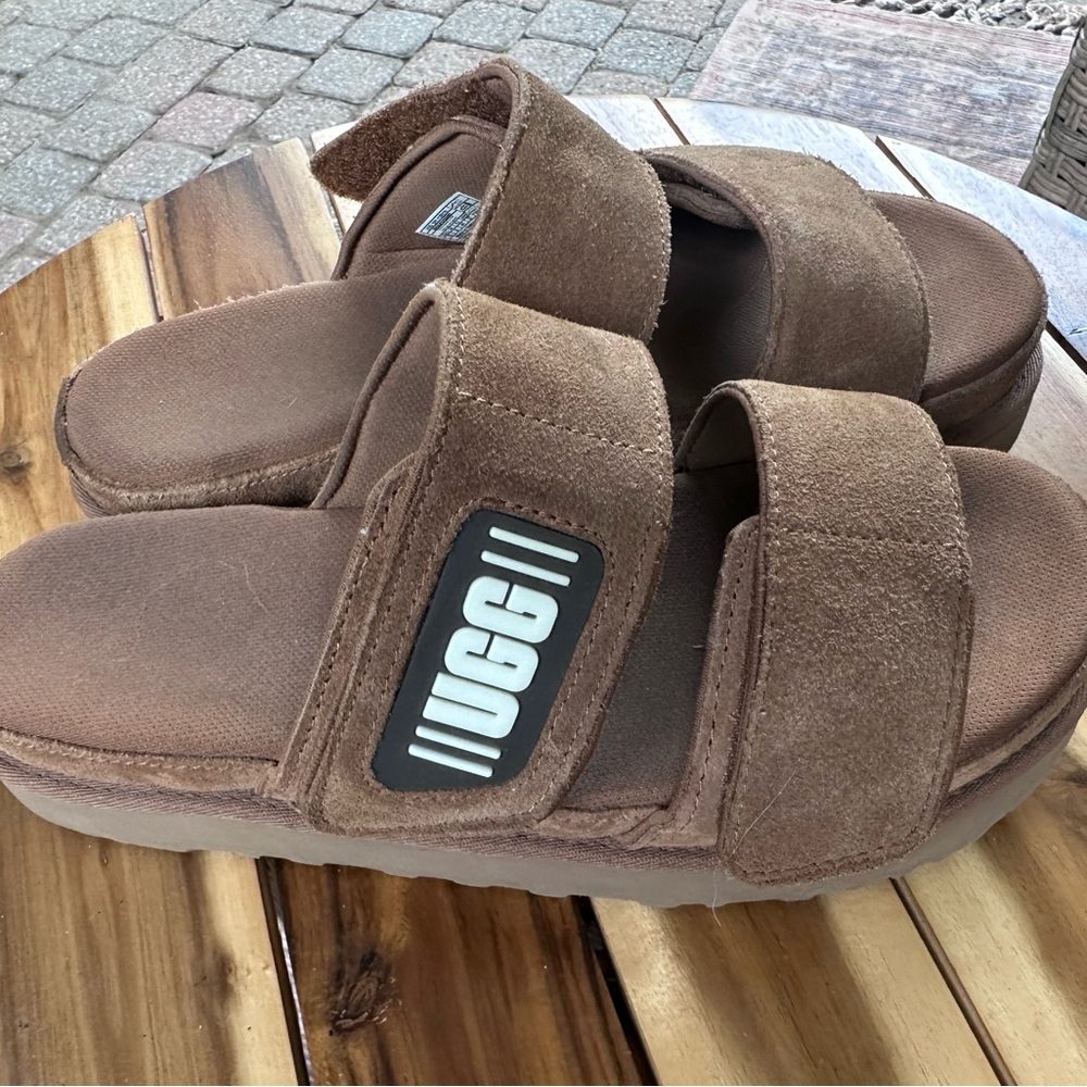 UGG Greer Platform Tan Suede Slide Sandals Size 10